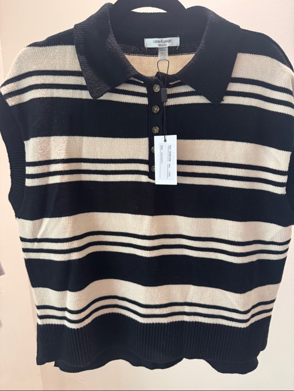 Cable & Gauge Black and Cream Striped Polo Tank